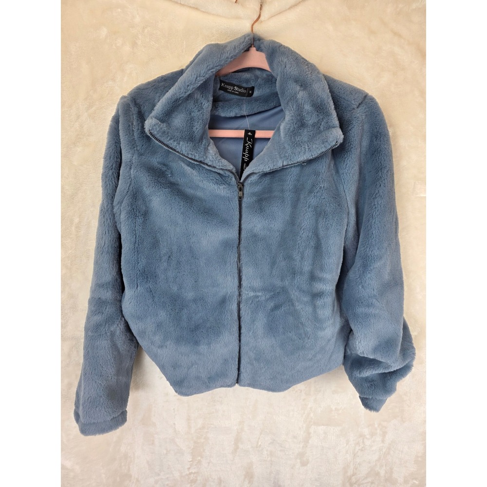 Knapp Studio Womens Faux Fur Full Zip Jacket Dusty Blue Size M